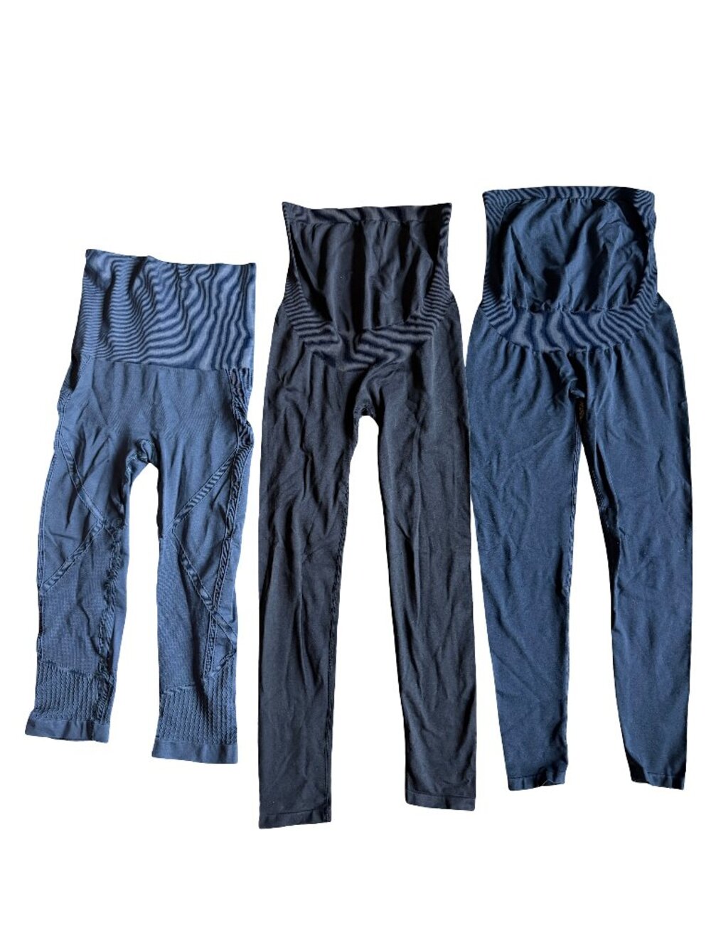 Belly Bandit Black Blue Maternity Over the Bump Leggings Set of 3 Small Women's